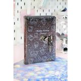 Victoria's Journals Hello Kitty Hush Hush Kilitli Çizgili Defter – 160 Yaprak, Kutulu, Özel Tasarım - Beyaz - Siyah