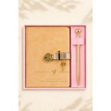 Victoria's Journals Hush Hush Peluş Kilitli Günlük ve Sır Defteri Hediye Seti - Kalemli - Honey Beige - A6