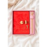 Victoria's Journals Hush Hush Peluş Kilitli Günlük ve Sır Defteri Hediye Seti - Kalemli - Ruby Red - A6