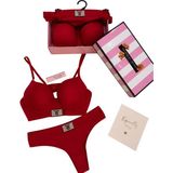 Victoria's Secret 2 Li Push Up Saten Sütyen Külot Takım - Kırmızı - 75