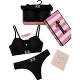 Victoria's Secret 2 Li Push Up Saten Sütyen Külot Takım - Siyah - 90 cm