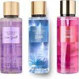 Victoria's Secret Love Spell-Rush-Romantic Vücut Spreyi Üçlü Set 250 ml Her Cinsiyet İçin Eşsiz Kokular