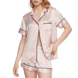 Victoria's Secret Saten Kısa Pijama Takımı, Kadın Pijama (XS-XXL), Pembe ikonik şerit, L