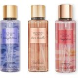 Victoria's Secret Üçlü Set Vücut Spreyi: Bare Vanilla, Midnight Bloom, Temptation 250 ml Her Cinsiyete Uygun