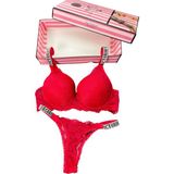 Victoria's Secret Victoria"s Secret Pusch Up Set Alt Üst Dolgulu Sütyen ve Külot Takım 2"liset - XL - Kırmızı
