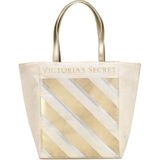 Victoria's Secret Vs Krem Gold Çizgi Desenli Kanvas Tote Omuz Çantası