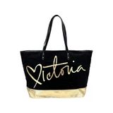 Victoria's Secret Vs Siyah Gold Kanvas Tote Seyahat Çantası