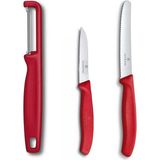 Victorinox Kırmızı Domates Soyacağı - 11 cm Tırtıklı Domates Sebze Bıçağı - 8 cm Düz Bıçak 3lü Set
