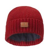 Victorinox Üniseks Rib Knit Beanie Deri Patch Şapka, Rot, Einheitsgröße