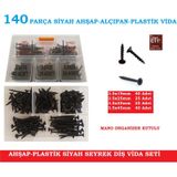 Vida Seti 140 Parça Ahşap Plastik V.B Vidası Siyah Renk Çelik