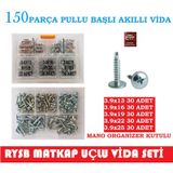 VİDA SETİ 150 PARÇA MATKAP UÇLU -PULLU BAŞLI AKILLI VİDA SETİ