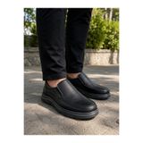 viderri Erkek Siyah %100 Hakiki Deri Slip On Ortopedik Taban Günlük Rahat Bağcıksız Ayakkabı VDZ03003