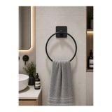 VİE HOUSE Siyah Yapışkanlı Yuvarlak Havluluk Yapışkanlı Vidalı Banyo Havlu Askısı