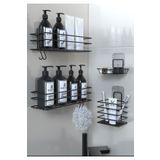 VİE HOUSE Yapışkanlı Siyah Metal Banyo Rafı 4lü Düzenleyici Set Banyo Seti Sabunluk