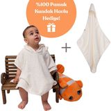 Viego Organik %100 Pamuk Kapüşonlu Plaj Çocuk Bebek Panço Bornoz Banyo Havlu + Kundak Havlu Hediyeli - 0 - 2 Yaş - Beyaz