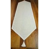 Viemso Simli Keten Runner Püsküllü, Kırık Beyaz, 45x150cm