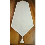 Viemso Simli Keten Runner, Püsküllü, Kırık Beyaz, 45x200cm