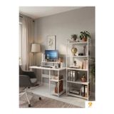 Vien 2 Raflı Çalışma Masası 5 Raflı Kitaplık Monitör Yükseltici Set Kitaplıklı Ofis Masası Beyaz - Beyaz
