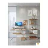 Vien 2 Raflı Çalışma Masası 5 Raflı Kitaplık Monitör Yükseltici Set Kitaplıklı Ofis Masası Beyaz Çam