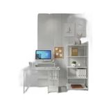 Vien 2 Set Kitaplıklı Masa Raflı Çalışma Masası 5 Raflı Kitaplık Monitör Yükseltici, Beyaz - Beyaz