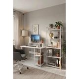 Vien 2 Set Kitaplıklı Masa Raflı Çalışma Masası 5 Raflı Kitaplık Monitör Yükseltici, Beyaz - Beyaz