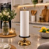 Vien Home Gold Kristal Taş Detaylı Kağıt Havluluk – Dekoratif Metal Kağıt Havlu Standı 37 cm - Beyaz - Altın