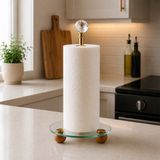 Vien Home Gold Metal Cam Tabanlı Kristal Top Detaylı Rulo Kağıt Havluluk – Dekoratif Mutfak Peçetelik - Altın