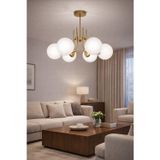 Vien Modern Tasarım Salon Yemek Odası Mutfak Eskitme Renk Camlı Sarkıt 6 Lı Avize