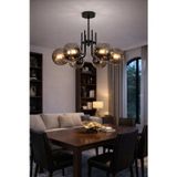 Vien Modern Tasarım Salon Yemek Odası Mutfak Siyah Renk Füme Camlı Sarkıt 6 Lı Avize