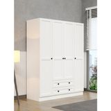 Viena Modern Tasarımlı Membran Kapaklı 4 Kapılı Gardırop (50 cm Derinlik) - Beyaz