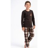 Vienetta Erkek Çocuk Kahverengi Uzun Kollu Bisiklet Yaka Ekose Alt 2 Iplik Pijama Takımı C2T9N0305 - 9 - 10 Yaş