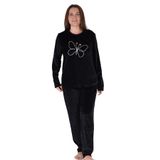 VIENETTA Kadın Büyük Beden Uzun Kol Kadife Siyah Pijama Takımı C3T0N6O006 SİYAH 3 XL
