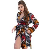 VIENETTA Kadın Kısa Polar Desenli Gri Sabahlık 201039-0281 GRİ S