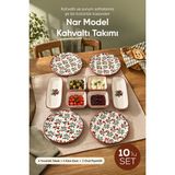 Vienev 10 Parça Nar Model Seramik Kahvaltı Takımı - Sofra Servis Seti 4x(Yuvarlak Tabak - Kare Kase) 2x(Oval Peynirlik)