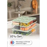 Vienev 10’Lu Buzdolabı Dondurucu Organizer Mikrodalga ve Difrize Uygun Saklama Kabı Mint 6x(350ML) 2x(1,65LT) 2x(1,75LT)