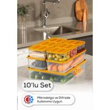Vienev 10’Lu Buzdolabı Dondurucu Organizer Mikrodalga ve Difrize Uygun Saklama Kabı Turuncu 6x(350ML) 2x(1,65LT) 2x(1,75LT)