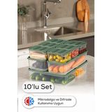 Vienev 10’Lu Buzdolabı Dondurucu Organizer Mikrodalga ve Difrize Uygun Saklama Kabı Yeşil 6x(350ML) 2x(1,65LT) 2x(1,75LT)