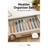 Vienev 10'lu Modüler Şeffaf Kaşıklık Seti Çekmece İçi Mutfak Çatal Kaşık Bıçak Düzenleyici Organizer (10F)