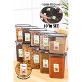 Vienev 10lu Renkli Etiketli Peggy Dikdörtgen Saklama Kabı Seti 5x(1500+1150 ml) Antrasit