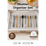 Vienev 11'li Modüler Şeffaf Kaşıklık Seti Çekmece İçi Mutfak Çatal Kaşık Bıçak Düzenleyici Organizer (9F2C)