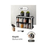 Vienev 12li 250 ml Standlı Kendinden Yapışkanlı Kaşıklı Baharatlık Seti Antrasit