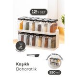 Vienev 12'li Beyaz Standlı Kaşıklı Etiketli Kendinden Yapışkanlı Baharatlık Seti Beyaz