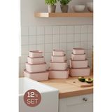 Vienev 12'li Dikdörtgen Saklama Kabı Seti Pembe | 2.5l 1.5l 0.80L 0.45L | Mikrodalga ve Dondurucu Uyumlu