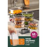 Vienev 12'li Hava Geçirmez Saklama Kabı Seti Antrasit 250-500-750-1200 Ml Mikrodalgada Kullanılabilir