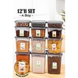 Vienev 12li Renkli Etiketli Peggy Dikdörtgen Saklama Kabı Seti 3x(1500+1150+800+400 ml) Antrasit