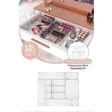 Vienev 12'li Şeffaf Çekmece Içi Düzenleyici Organizer 3x(D.DKDRTGN) 4x(K.DKDRGN,K.KARE) 1x(O.DKDRGN)