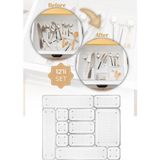 Vienev 12LI Şeffaf Çekmece Içi Düzenleyici Organizer 4x(K.kare K.dkdrtgn) 3x(D.dkdrtgn) 1x(O.dkdrtgn)