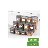 Vienev 12'li Set Etiketli Kare Erzak Saklama Kabı 4x(0,55 LİTRE, 1,2 LİTRE, 1,75 LİTRE) Antrasit