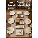 Vienev 14 Parça 6 Kişilik Lavanta Desen Seramik Kahvaltı Takım Seti