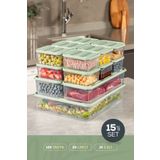 Vienev 15'li Buzdolabı Dondurucu Organizer Ve Saklama Kabı Mint 12x(350ML) 2x(1,65LT) 1x(3,5LT)